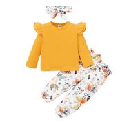 Generisch Vestito da ragazza neonato neonato bambina a maniche lunghe fiori stampa top e pantaloni 2 pezzi abiti set di vestiti per bambini vestiti, giallo., 12-18 Mesi