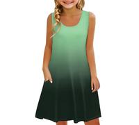 Generisch Vestito da ragazza, senza maniche, comodo, per il tempo libero, stampa gradiente, abbigliamento per bambini con gilet tascabile, costume da farfalla, verde, 3-4 Jahre