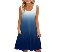 Generisch Vestito da ragazza, senza maniche, comodo, per il tempo libero, stampa gradiente, abbigliamento per bambini con gilet tascabile, costume da farfalla, Blu, 8-9 Jahre