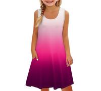 Generisch Vestito da ragazza, senza maniche, comodo, per il tempo libero, stampa gradiente, abbigliamento per bambini con gilet tascabile, rosso, Vino, 12-13 Jahre