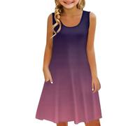 Generisch Vestito da ragazza, senza maniche, comodo, per il tempo libero, stampa gradiente, abbigliamento per bambini con gilet tascabile, set per bambine, Vino, 10-11 Jahre