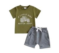 Generisch Vestito da ragazzo in due pezzi composto da una maglietta a maniche corte con scollo rotondo e stampa trattori e pantaloncini in tinta unita, Gn1, 3 anni