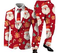 Generisch Vestito da uomo festivo con stampa natalizia per eventi formali Occasioni festive come elegante set in due pezzi dal design moderno vestibilità comoda, Colore: rosso, L