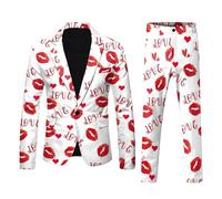 Generisch Vestito da uomo per San Valentino, 2 pezzi, elegante blazer giacca e pantaloni, abito da uomo, divertente, amore, cuore, slim fit, da sposa, da uomo, per feste, per il tempo libero, bianco