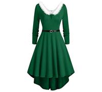 Generisch Vestito di Natale da donna, abito da festa, costume da Babbo Natale, costume da Miss Santa a maniche lunghe, abito di Natale, abito da cocktail, verde, L