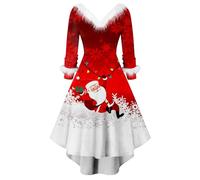 Generisch Vestito di Natale da donna, abito da festa di Natale, costume da Babbo Natale, costume da Miss Santa a maniche lunghe, abito di Natale, abito da donna midi a maniche lunghe, con scollo a V