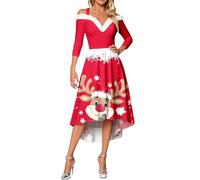 Generisch Vestito di Natale da donna, abito da festa di Natale, da donna, a maniche lunghe, con scollo a V, costume da Babbo Natale, costume da Miss Santa a maniche lunghe, abito di Natale, #343, S