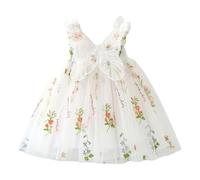 Generisch Vestito estivo da ragazza vestito bambina bambina senza maniche farfalla con le ali ricamo abito da principessa danza festa floreale abiti in tulle abiti, bianco, 5-6 Anni
