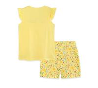 Generisch Vestito estivo per bambine: top a maniche corte in due pezzi e pantaloncini con ricamo floreale e coniglietto, due pezzi e comodi, per bambini, giallo., 5-6 Jahre