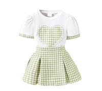 Generisch Vestito estivo per ragazze, casual, set da gioco in due pezzi, con top a maniche corte, gonna per bambini, verde, 12-18 Monate