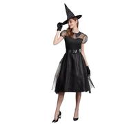 Generisch Vestito gotico da donna elegante costume da strega gotica da donna, vestito cosplay di Halloween con mantello e guanti staccabili, arma medievale da guerra (nero, L)