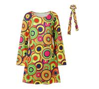 Generisch Vestito hippie da donna anni '70, stile retrò, da discoteca, costume da Abba, costume per carnevale, feste, costumi anni '70, costume di Halloween, giallo., M