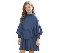 Generisch Vestito in due pezzi per ragazze musulmane: abito lungo a maniche lunghe e hijab elegante con sciarpa, per la stagione autunnale., Blu, 5-6 Jahre