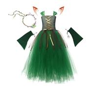 Generisch Vestito in tulle a rete verde, costume da fata per bambini - Halloween senza maniche gonna tutu a strati | orecchie maniche per bambini cosplay, costume a tema foresta per Halloween