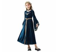 Generisch Vestito medievale per bambine, per Halloween, per feste in stile europeo, per cosplay, stile storico, romantico, Blu, 9-10 Anni