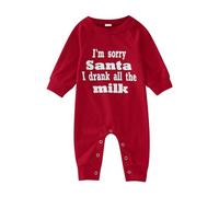 Generisch Vestito natalizio per bambini, a maniche lunghe, per bambini, 2025 My First Christmas Outfit Baby Little Elf Merry Christmas, Colore: rosso, 6-12 Monate