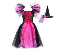 Generisch Vestito nero per bambini e bambine, magnifico costume di Halloween con cappello Fancy Tutu Dress Up Cosplay Party Tulle Abiti (B, 2)