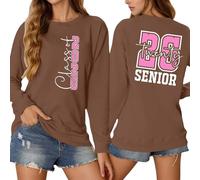Generisch Vestito per adolescenti, ragazze, un maglione grafico da donna. Una felpa casual con scollo rotondo, a maniche lunghe, senza cappuccio, giacca in pile, lunghezza al ginocchio, caffè, M