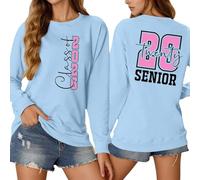 Generisch Vestito per adolescenti, ragazze, un maglione grafico da donna. Una felpa casual con scollo rotondo, a maniche lunghe, senza cappuccio, giacca in pile, lunghezza al ginocchio, Azzurro, S