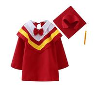 Generisch Vestito per bambini, per la laurea, abito da laurea, abito da addio al nubilato con cappello, set da 2 pezzi, Colore: rosso, 4-5 Anni