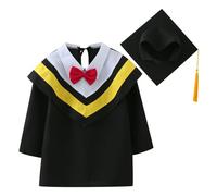 Generisch Vestito per bambini, per la laurea, abito da laurea, abito da addio al nubilato con cappello, set da 2 pezzi, giallo., 3-4 Anni