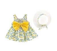 Generisch Vestito per bambini, senza maniche, con stampa ciliegie, per bambini, con fiocco e cappuccio rimovibile, in stile rustico (giallo chiaro, 3-4 anni)