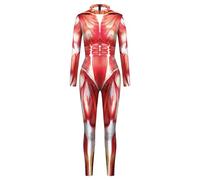 Generisch Vestito per Halloween da donna, completo completo da donna, con chiusura lampo e stampa muscolare, costume per Halloween, per foto e feste con motivo natalizio