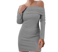 Generisch Vestito per il tempo libero, da donna, per l'autunno, elegante, per l'inverno, da donna, per l'inverno, per l'inverno, per la spalla, per la festa del club, grigio., XL