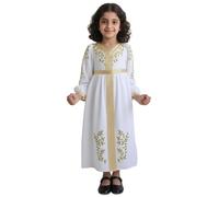 Generisch Vestito per la festa della gioventù, elegante abito da sera con ricami dorati, abito lungo con maniche per occasioni festive, bianco, 5-6 Jahre