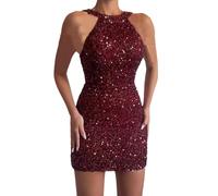 Generisch Vestito sexy da donna, abito da festa, mini abito da sera, senza maniche, con paillettes, RD1, M