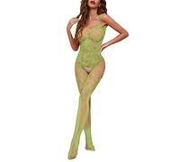 Generisch Vestito sexy da donna, lingerie da donna, body con cavallo aperto, calze a rete da pesce, lingerie nera da donna, verde, Taglia unica
