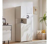 Generisch Vetrina con illuminazione a LED, Mobile alto con acrilico trasparente, bianco, vetrina multiuso, per soggiorno, ufficio, cucina, magazzino aperto, 80 x 38 x 170 cm