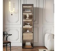 Generisch Vetrina in vetro con 3 partizioni regolabili in altezza, vetrina in vetro con illuminazione a LED, armadietto da bagno con 1 cassetto grande e 1 ante, porta in vetro, larghezza 40 cm