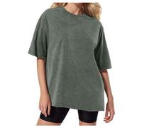 Generisch Washed Distressed, maglietta oversize a maniche corte in cotone batik, per uomo/donna, unisex, europea e stile, tunica elegante, verde militare, 3XL