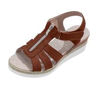 Generisch Wedge, sandali sportivi da donna, eleganti, sandali piatti con perline di strass, casual, alla caviglia, elastici, infradito per interni ed esterni, marrone, 43 EU
