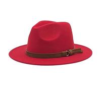 Generisch Windfall cappello da uomo e donna in stile con tesa larga e fibbia in chiffon sciarpa, Colore: rosso, Taglia unica