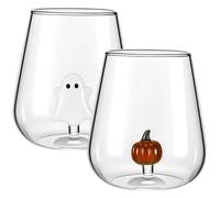Generisch Wine Glass with Ghost Inside, 12oz Halloween Stemless Wine Glasses, Ghost & Pumpkin Drinking Cups for Party, Bar, Restaurants, Home, Birthday Holiday Gifts (Mix)
