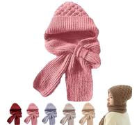 Generisch Winter Versatile Knitted Hooded Scarf for Women Integrated Windproof Ear Protection Scarf Hat Set, Thick Knit Hooded Cap Scarf for Cold, Warm Winter Accessory, Colore: rosa., Taglia unica