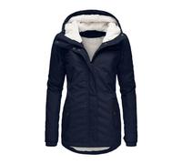 Generisch Winterparka - Giacca invernale da donna con cappuccio, calda, media lunghezza, trapuntata, foderata, parka invernale, spessa, taglie grandi, in pile, per le mezze stagioni, softshell, O blu