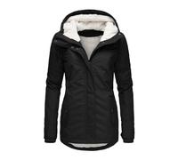 Generisch Winterparka - Giacca invernale da donna con cappuccio, calda, media lunghezza, trapuntata, foderata, parka invernale, spessa, taglie grandi, in pile, per le mezze stagioni, softshell, O nero