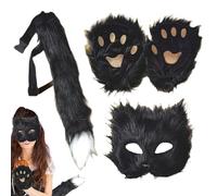 Generisch Wolf Masque Halloween Cat Costume Kit - Wolf Costume Accessory, Furry Paw Costume | Animal Themed Masquerade Costume, Wear Comfortable, Half Face, Faux Wolf Cosplay Set