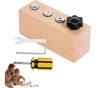 Generisch Wooden Activity Busy Board with Screwdriver, Educational Screw-Tightening Busy Board, Wooden Fine Motor Skills Learning Toy for Toddler (4 Holes)