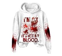 Generisch Wortgrafik-Shirts - Felpa da donna "I'm Ok It's Not My Blood", con scritta in lingua inglese "I'm Ok It's Not My Blood", humor sarcastico Halloween, maglione felpa con cappuccio con stampa