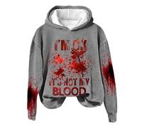 Generisch Wortgrafik-Sweatshirts I'm Ok It's Not My Blood", felpa con cappuccio sarcastico per Halloween, con stampa morbida, grigio., M