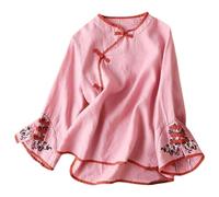 Generisch Wrap Top Donna Primavera Nuovo Retro Stile Etnico Temperamento Ricamo Casual E Confortevole Slim Camicia Manica Lunga Top La mia fattura Annunci, Colore: rosa., XL