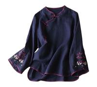 Generisch Wrap Top Donna Primavera Nuovo Retro Stile Etnico Temperamento Ricamo Casual E Confortevole Slim Camicia Manica Lunga Top La mia fattura Annunci, Blu marino, 3XL