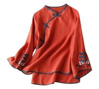 Generisch Wrap Top Donna Primavera Nuovo Retro Stile Etnico Temperamento Ricamo Casual E Confortevole Slim Camicia Manica Lunga Top La mia fattura Annunci, Colore: rosso, 4XL