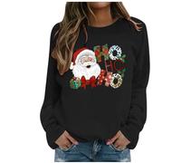 Generisch Xmas - Felpa natalizia da donna, a maniche lunghe, con Babbo Natale, con Babbo Natale, per Natale, abbigliamento natalizio, top da donna, A2-nero., L