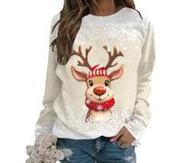 Generisch Xmas - Felpa natalizia da donna, a maniche lunghe, con bicchiere di vino rosso, costume di Natale, maglione natalizio, A1-beige., L