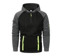 Generisch Y2K Felpa con cappuccio da uomo a contrasto, Streetwear 1/4, con cappuccio, con coulisse, casual, con cappuccio, per il tempo libero, alla moda, Nero , XL